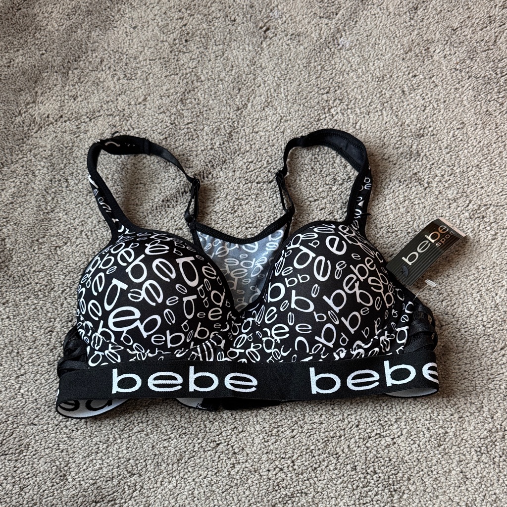 Bebe Black White Logo Print Very Sexy Push Up Bra Size S